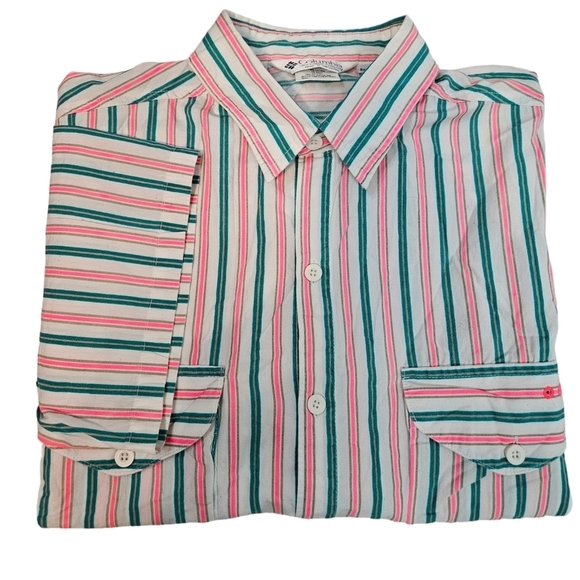 Vintage 80s Columbia Neon Striped Radical Sleeve Button Front Shirt Large J65 - Picture 13 of 13
